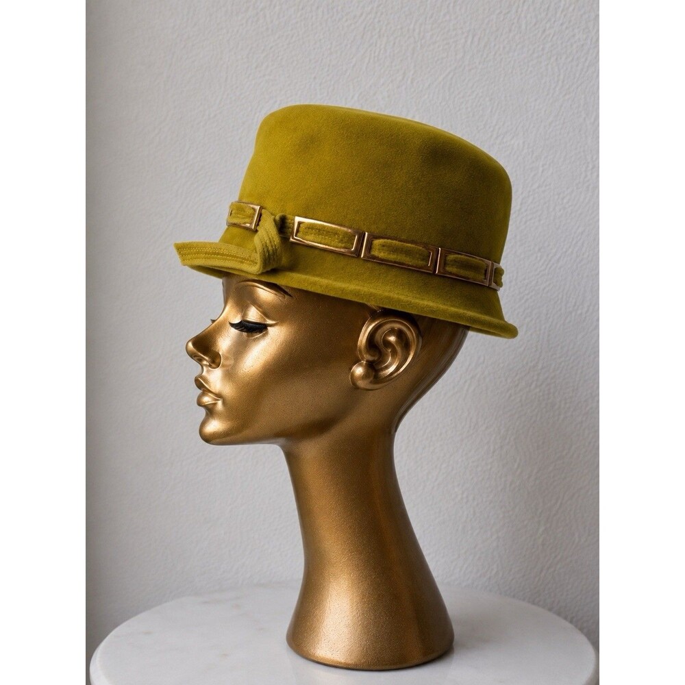 Stunning Vintage Yves Saint Laurent YSL Cloche Hat France Mod 60s Chartreuse